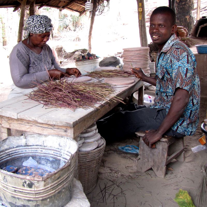 Yohanes and Comfort in their Ntaka bead workshop